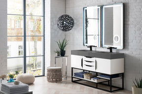 59" Columbia Double Sink Bathroom Vanity, Glossy White w/ Matte Black