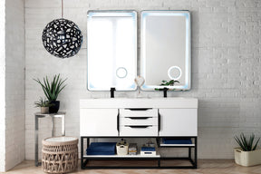 59" Columbia Double Sink Bathroom Vanity, Glossy White w/ Matte Black