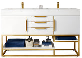 59" Columbia Double Sink Bathroom Vanity, Glossy White w/ Radiant Gold