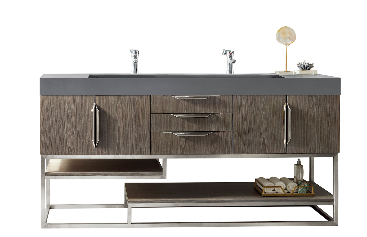 72" Columbia Double Sink Bathroom Vanity, Ash Gray