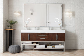 72" Columbia Double Sink Bathroom Vanity, Coffee Oak & Brushed Nickel