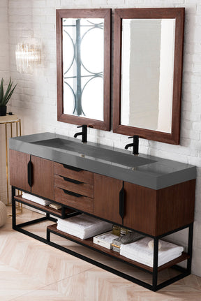 72" Columbia Double Sink Bathroom Vanity, Coffee Oak w/ Matte Black