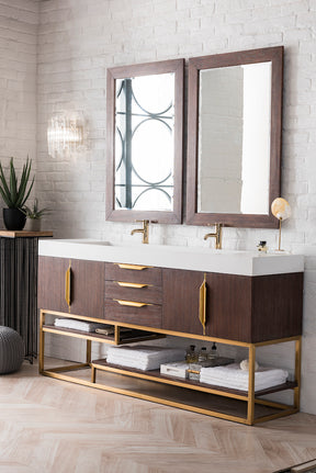 72" Columbia Double Sink Bathroom Vanity, Coffee Oak w/ Radiant Gold