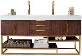 72" Columbia Double Sink Bathroom Vanity, Coffee Oak w/ Radiant Gold