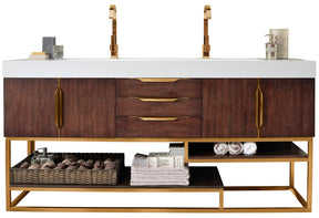 72" Columbia Double Sink Bathroom Vanity, Coffee Oak w/ Radiant Gold