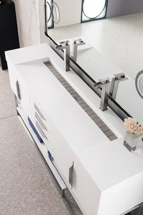 72" Columbia Double Sink Bathroom Vanity, Glossy White w/ Brushed Nickel