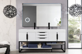 72" Columbia Double Sink Bathroom Vanity, Glossy White w/ Matte Black