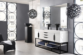 72" Columbia Double Sink Bathroom Vanity, Glossy White w/ Matte Black
