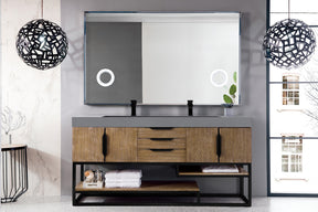 72" Columbia Double Sink Bathroom Vanity, Latte Oak w/ Matte Black