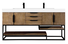 72" Columbia Double Sink Bathroom Vanity, Latte Oak w/ Matte Black