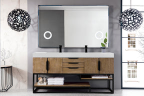 72" Columbia Double Sink Bathroom Vanity, Latte Oak w/ Matte Black