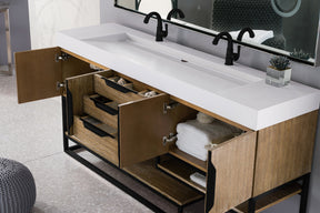 72" Columbia Double Sink Bathroom Vanity, Latte Oak w/ Matte Black