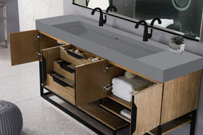 72" Columbia Double Sink Bathroom Vanity, Latte Oak w/ Matte Black