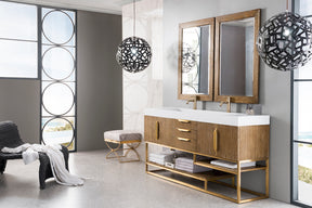 72" Columbia Double Sink Bathroom Vanity, Latte Oak w/ Radiant Gold