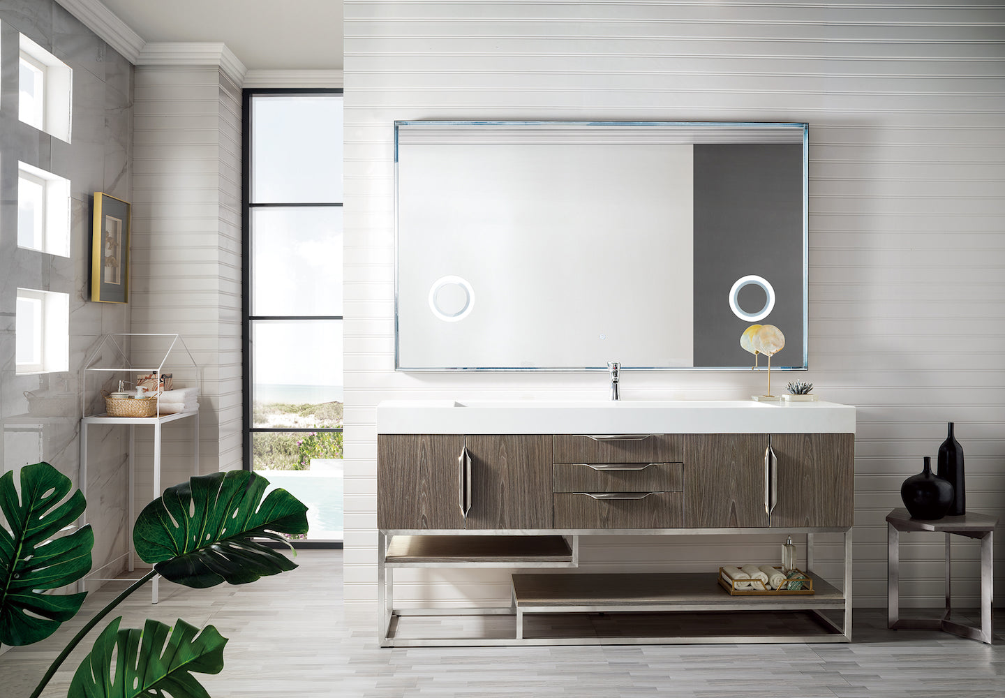 72" Columbia Single Sink Bathroom Vanity, Ash Gray & Brushed Nickel