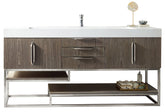 72" Columbia Single Sink Bathroom Vanity, Ash Gray & Brushed Nickel