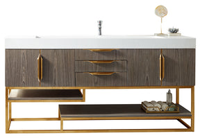 72" Columbia Single Sink Bathroom Vanity, Ash Gray w/ Radiant Gold