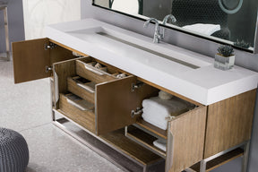 72" Columbia Single Sink Bathroom Vanity, Latte Oak w/ Brushed Nickel