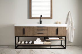 72" Columbia Single Sink Bathroom Vanity, Latte Oak & Matte Black