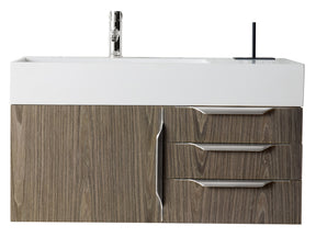 36" Columbia Single Wall Mount Vanity Cabinet, Ash Gray, Brushed Nickel