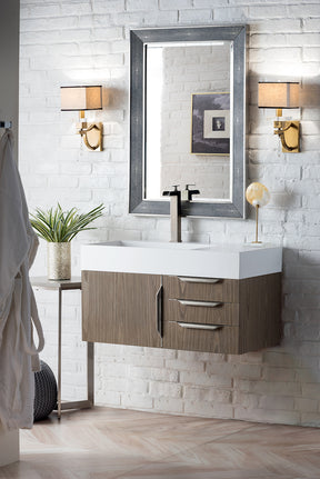 36" Columbia Single Wall Mount Vanity Cabinet, Ash Gray, Brushed Nickel