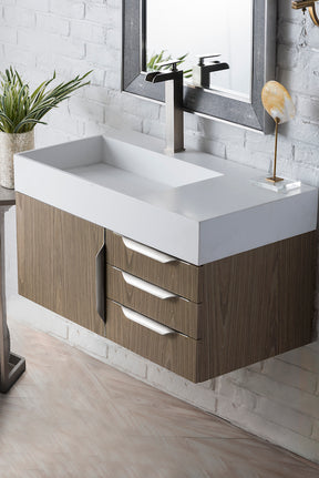 36" Columbia Single Wall Mount Vanity Cabinet, Ash Gray, Brushed Nickel