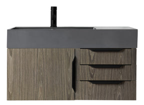 36" Mercer Island Single Sink Bathroom Vanity, Ash Gray w/ Matte Black