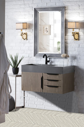 36" Mercer Island Single Sink Bathroom Vanity, Ash Gray w/ Matte Black
