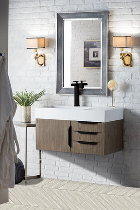 36" Mercer Island Single Sink Bathroom Vanity, Ash Gray w/ Matte Black