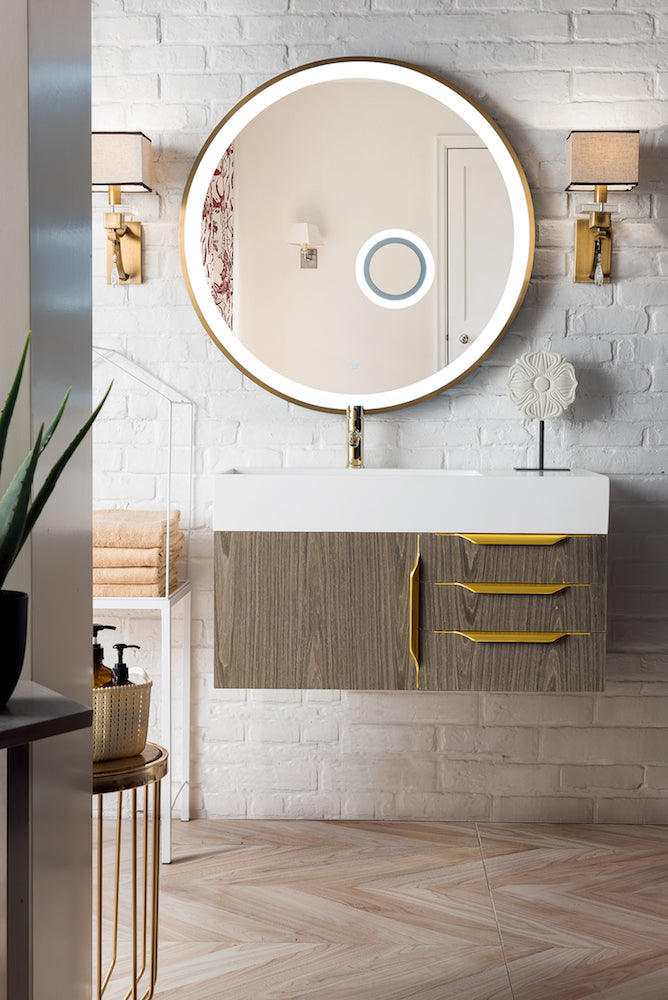 36" Mercer Island Single Sink Bathroom Vanity, Ash Gray w/ Radiant Gold