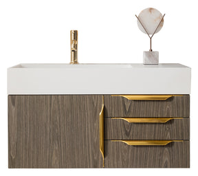 36" Mercer Island Single Sink Bathroom Vanity, Ash Gray w/ Radiant Gold