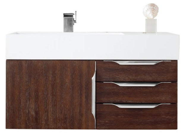 36" Mercer Island Single Sink Bathroom Vanity, Coffee Oak w/ Brushed Nickel