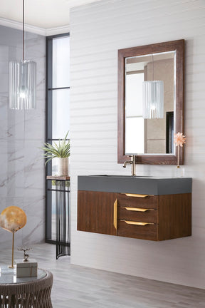 36" Mercer Island Single Sink Bathroom Vanity, Coffee Oak w/ Radiant Gold