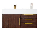 36" Mercer Island Single Sink Bathroom Vanity, Coffee Oak w/ Radiant Gold