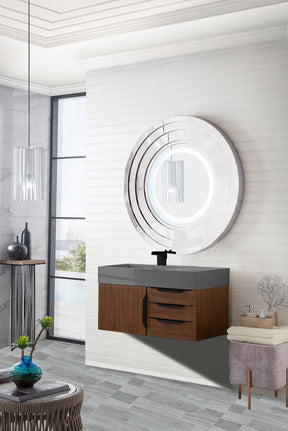 36" Mercer Island Single Sink Bathroom Vanity, Coffee Oak w/ Matte Black