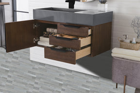 36" Mercer Island Single Sink Bathroom Vanity, Coffee Oak w/ Matte Black
