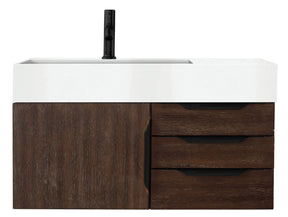 36" Mercer Island Single Sink Bathroom Vanity, Coffee Oak w/ Matte Black