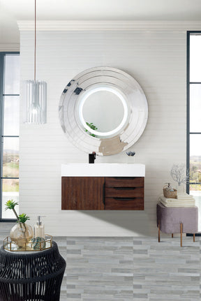36" Mercer Island Single Sink Bathroom Vanity, Coffee Oak w/ Matte Black