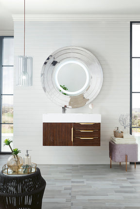 36" Mercer Island Single Sink Bathroom Vanity, Coffee Oak w/ Radiant Gold