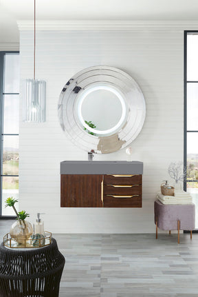 36" Mercer Island Single Sink Bathroom Vanity, Coffee Oak w/ Radiant Gold