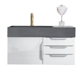 36" Mercer Island Single Sink Bathroom Vanity, Glossy White w/ Brushed Nickel