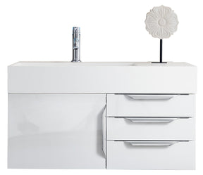 36" Mercer Island Single Sink Bathroom Vanity, Glossy White w/ Brushed Nickel