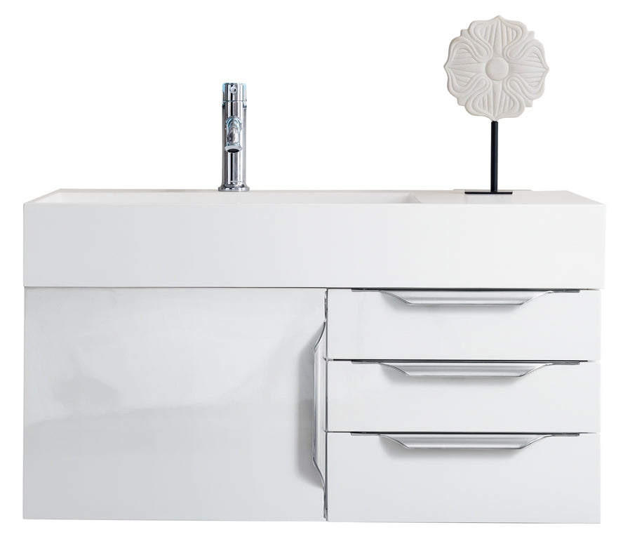 36" Mercer Island Single Sink Bathroom Vanity, Glossy White w/ Brushed Nickel