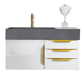 36" Mercer Island Single Sink Bathroom Vanity, Glossy White w/ Radiant Gold