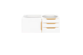 36" Columbia Single Wall Mount Vanity Cabinet, Glossy White, Radiant Gold