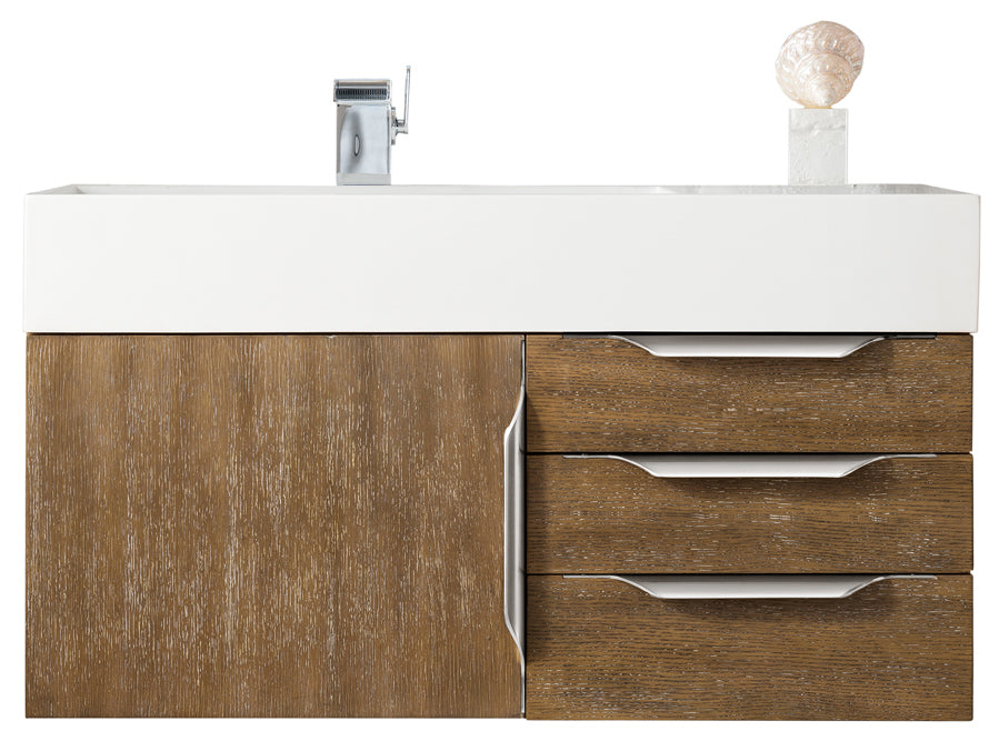 36" Columbia Single Wall Mount Vanity Cabinet, Latte Oak, Brushed Nickel