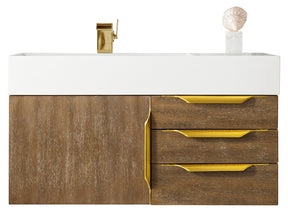 36" Mercer Island Single Sink Bathroom Vanity, Latte Oak w/ Radiant Gold