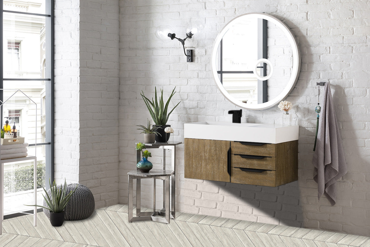36" Mercer Island Single Sink Bathroom Vanity, Latte Oak w/ Matte Black