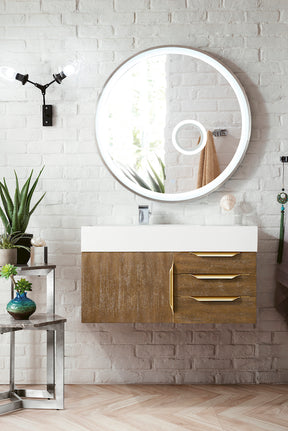 36" Mercer Island Single Sink Bathroom Vanity, Latte Oak w/ Radiant Gold