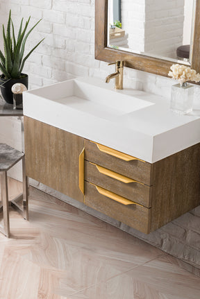 36" Mercer Island Single Sink Bathroom Vanity, Latte Oak w/ Radiant Gold